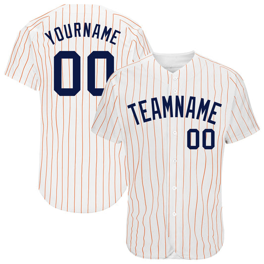 Custom White Orange Pinstripe Navy Authentic Baseball Jersey - Main View