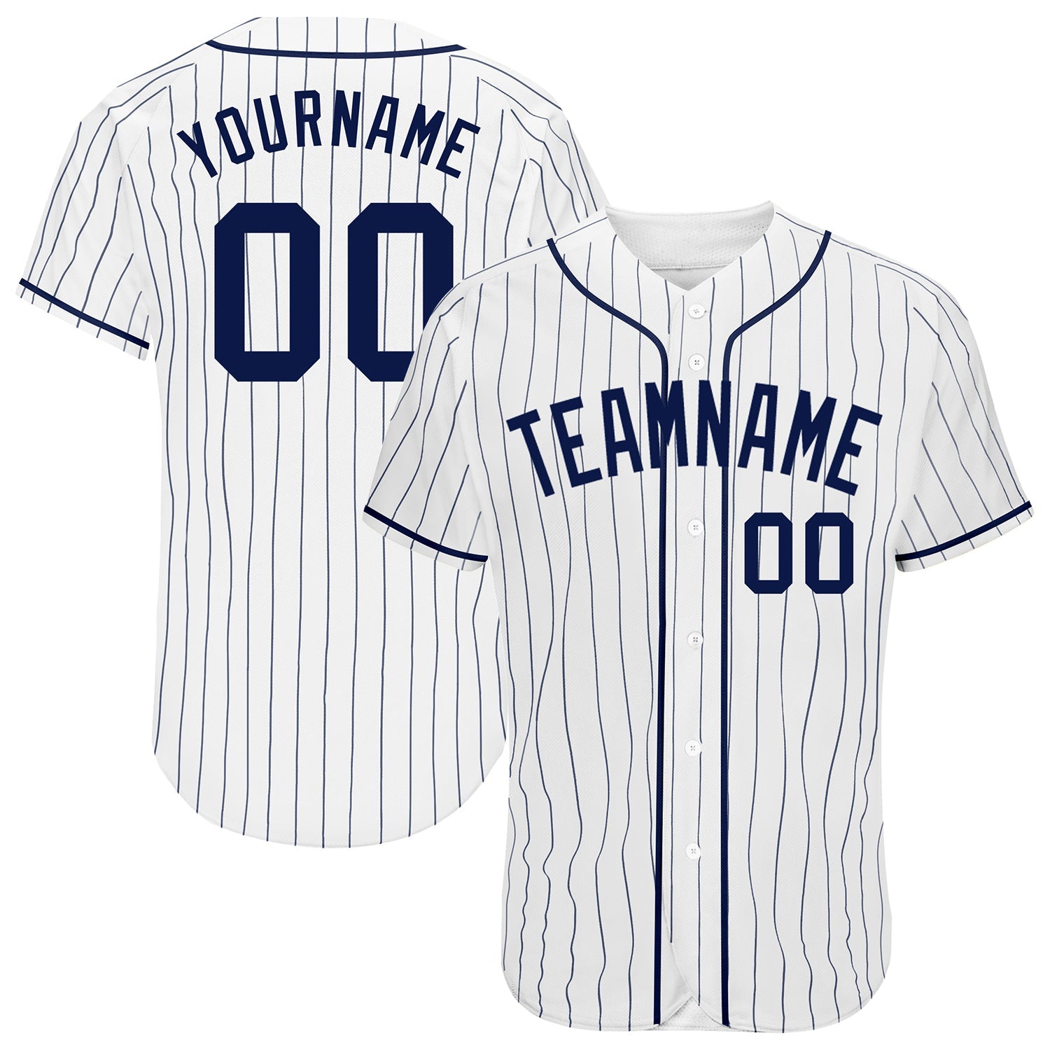 Custom White Navy Pinstripe Navy Authentic Baseball Jersey - Main View