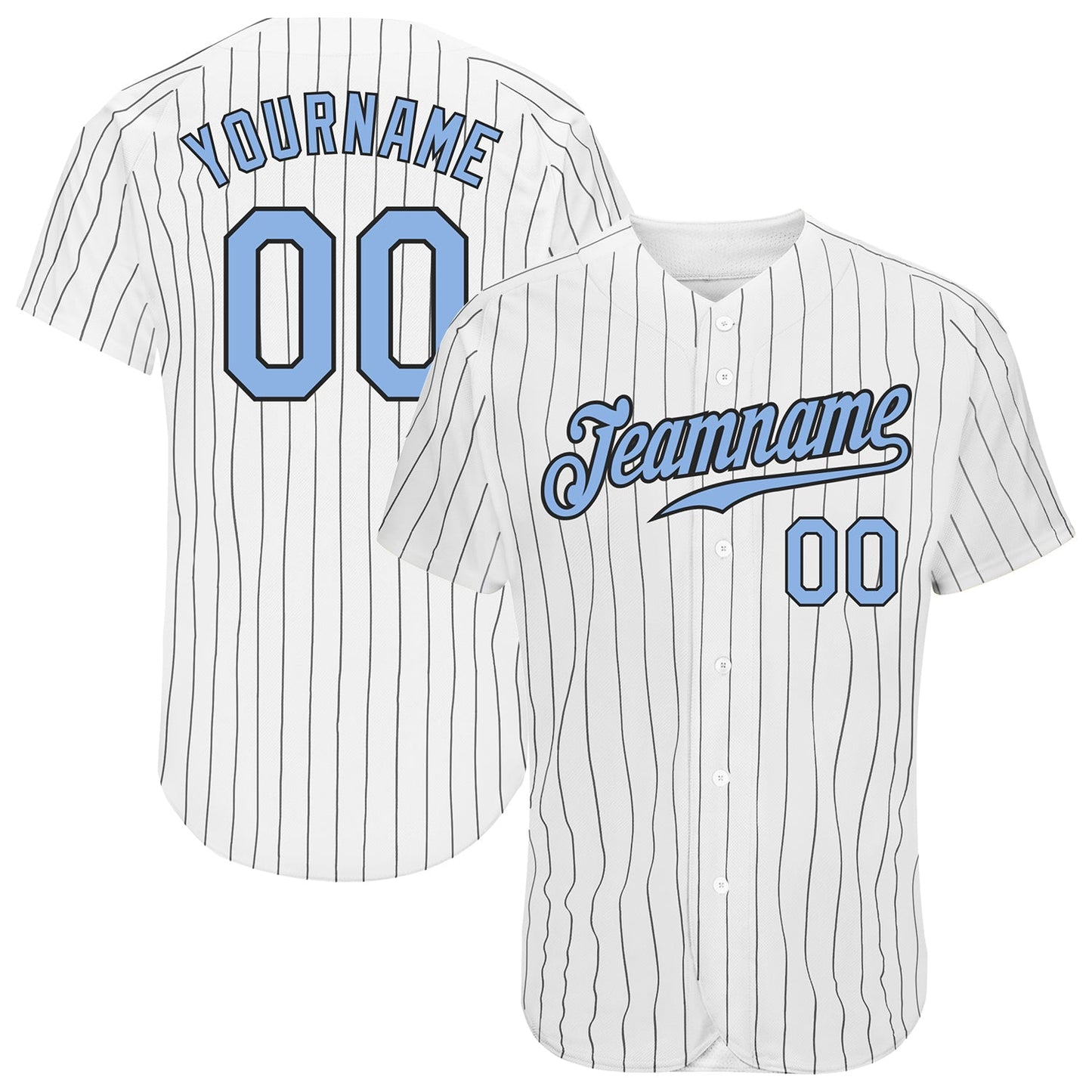 Custom White Black Pinstripe Light Blue-Black Authentic Baseball Jersey - Main View