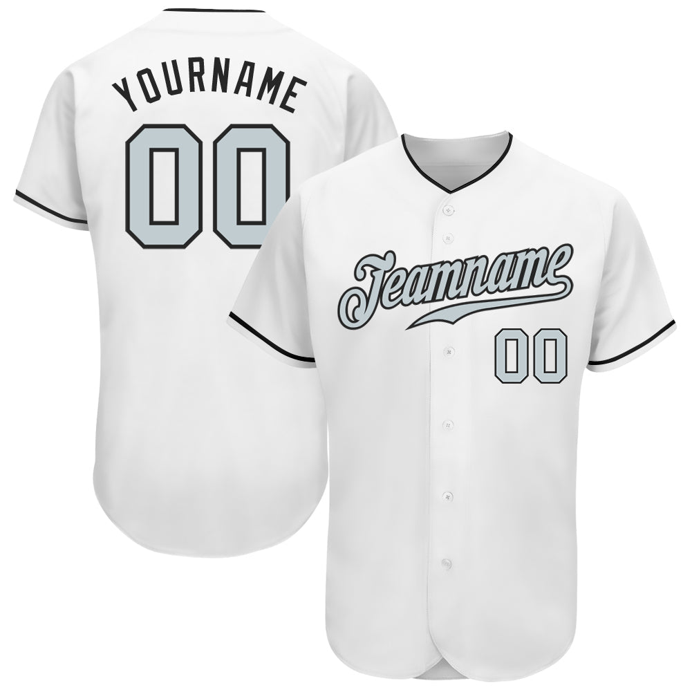 Custom White Silver-Black Authentic Baseball Jersey - Main View