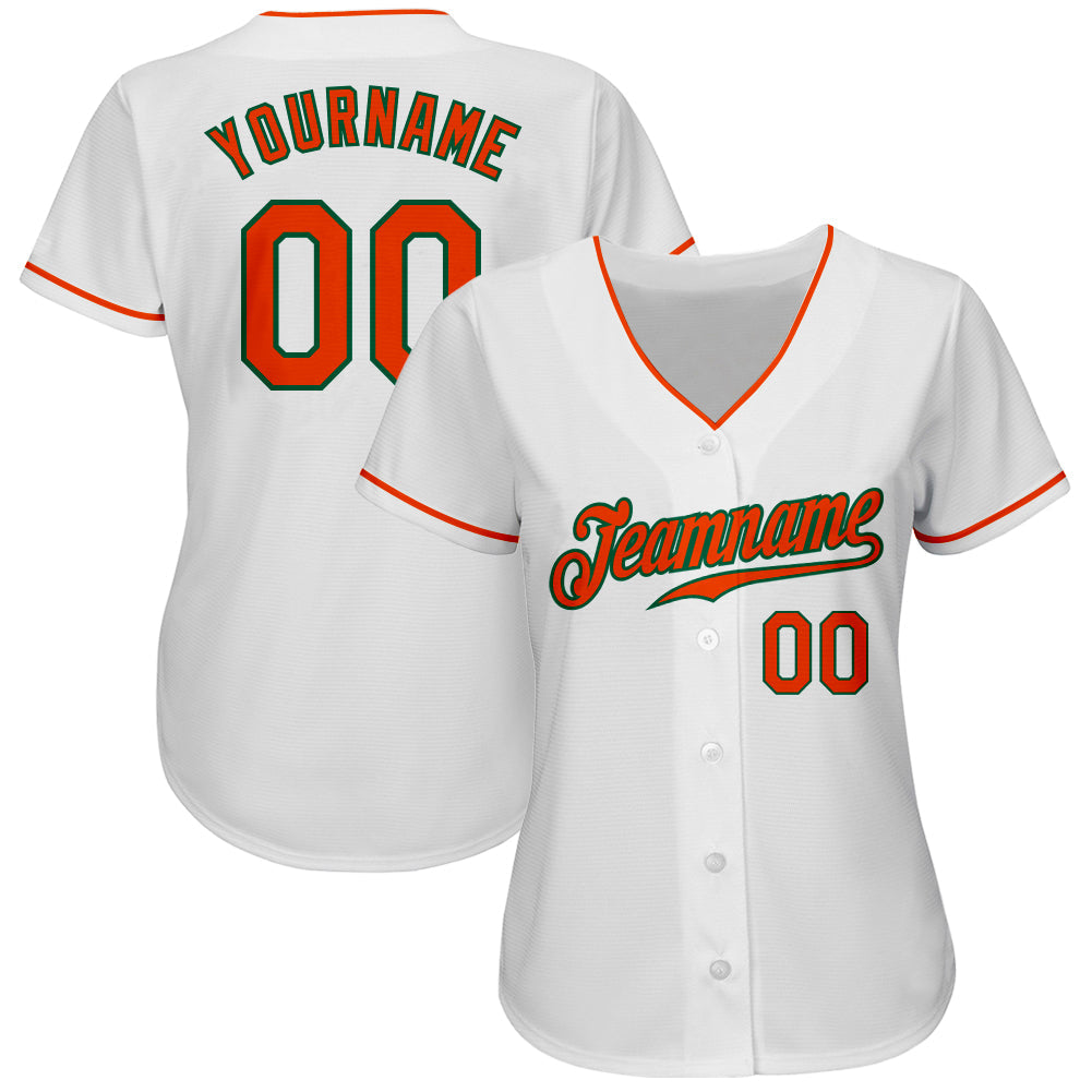 Custom White Orange-Kelly Green Authentic Baseball Jersey view 2