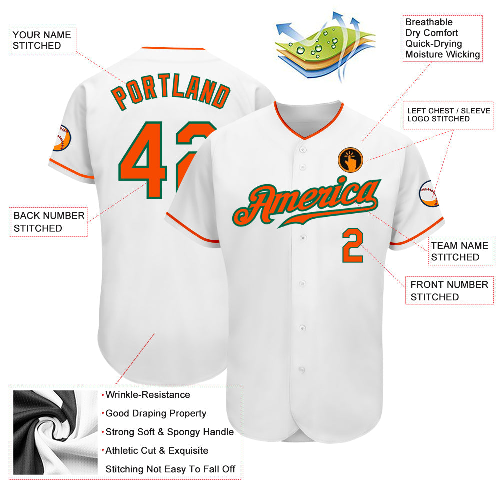 Custom White Orange-Kelly Green Authentic Baseball Jersey view 3