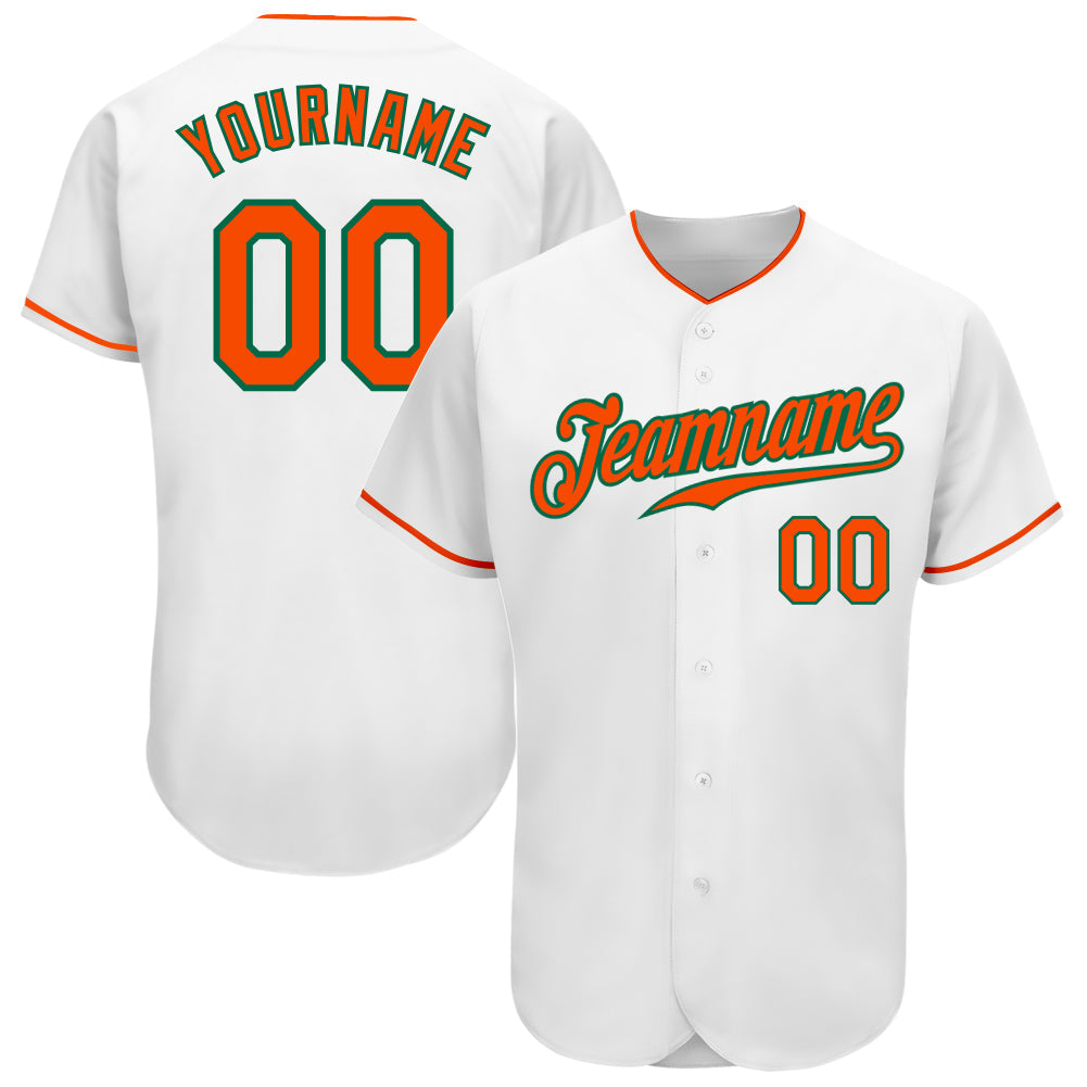 Custom White Orange-Kelly Green Authentic Baseball Jersey - Main View