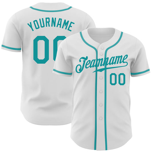 Custom White Teal Authentic Baseball Jersey - Main View