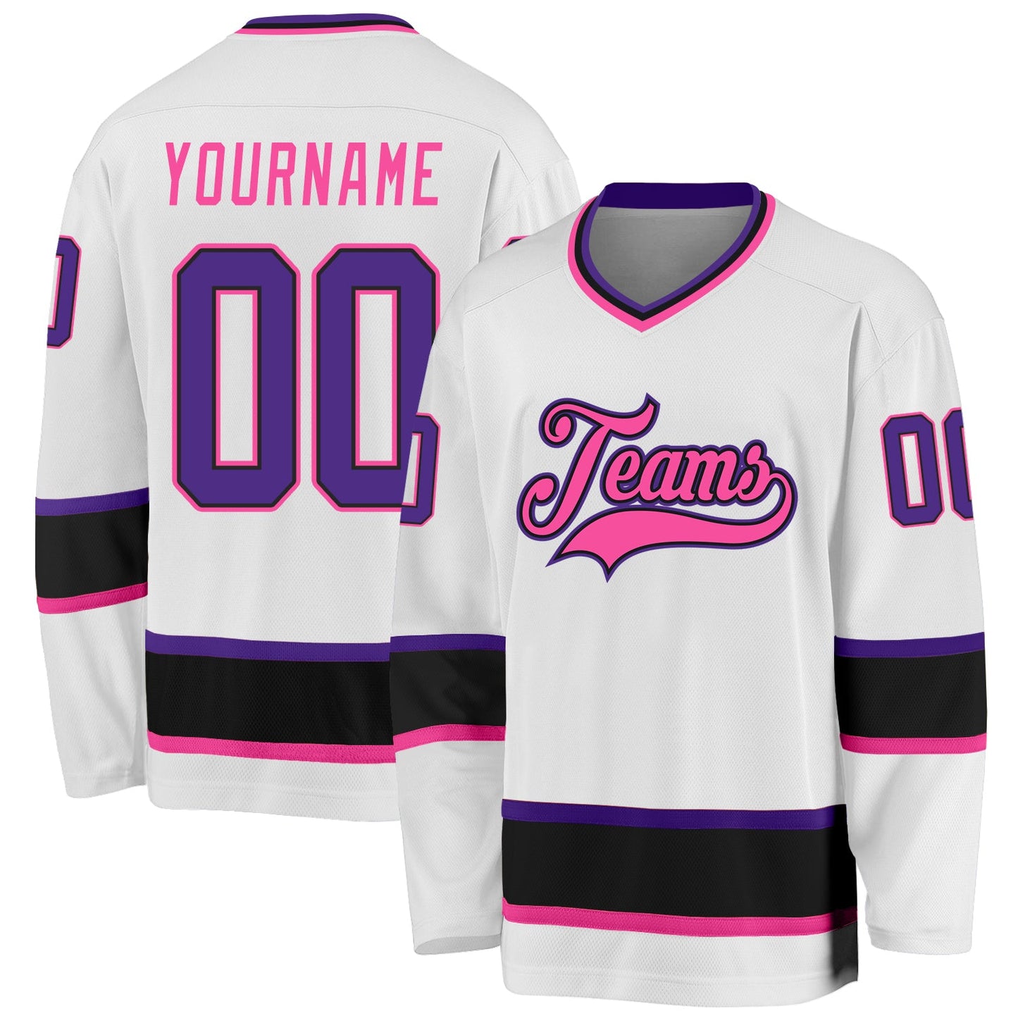 Custom White Purple Black-Pink Hockey Jersey - Main View