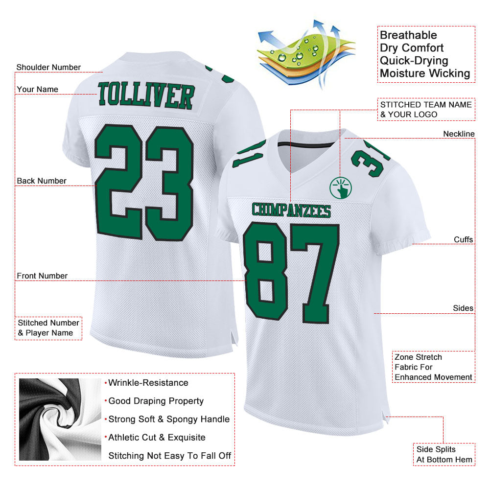 Custom White Kelly Green-Black Mesh Authentic Football Jersey view 2