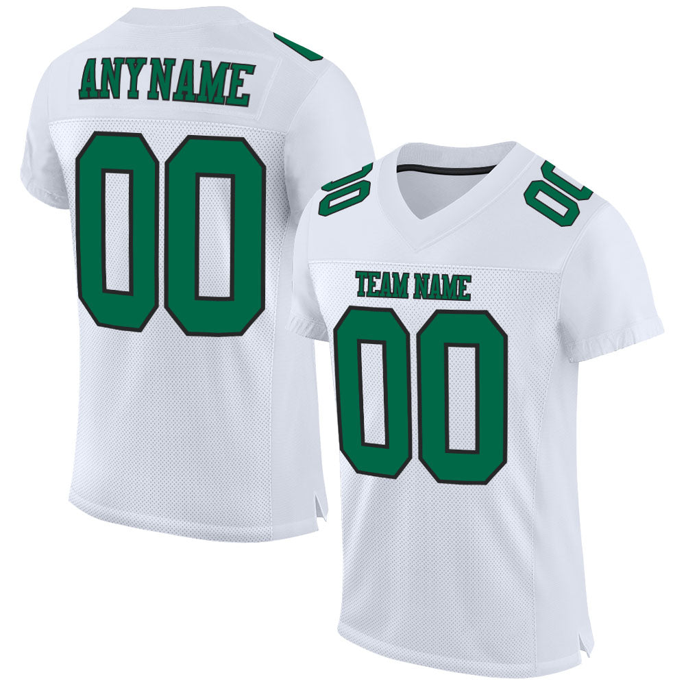 Custom White Kelly Green-Black Mesh Authentic Football Jersey - Main View