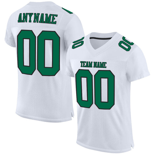 Custom White Kelly Green-Black Mesh Authentic Football Jersey - Main View