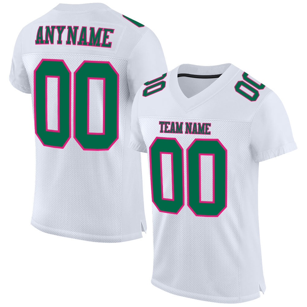 Custom White Kelly Green-Hot Pink Mesh Authentic Football Jersey - Main View