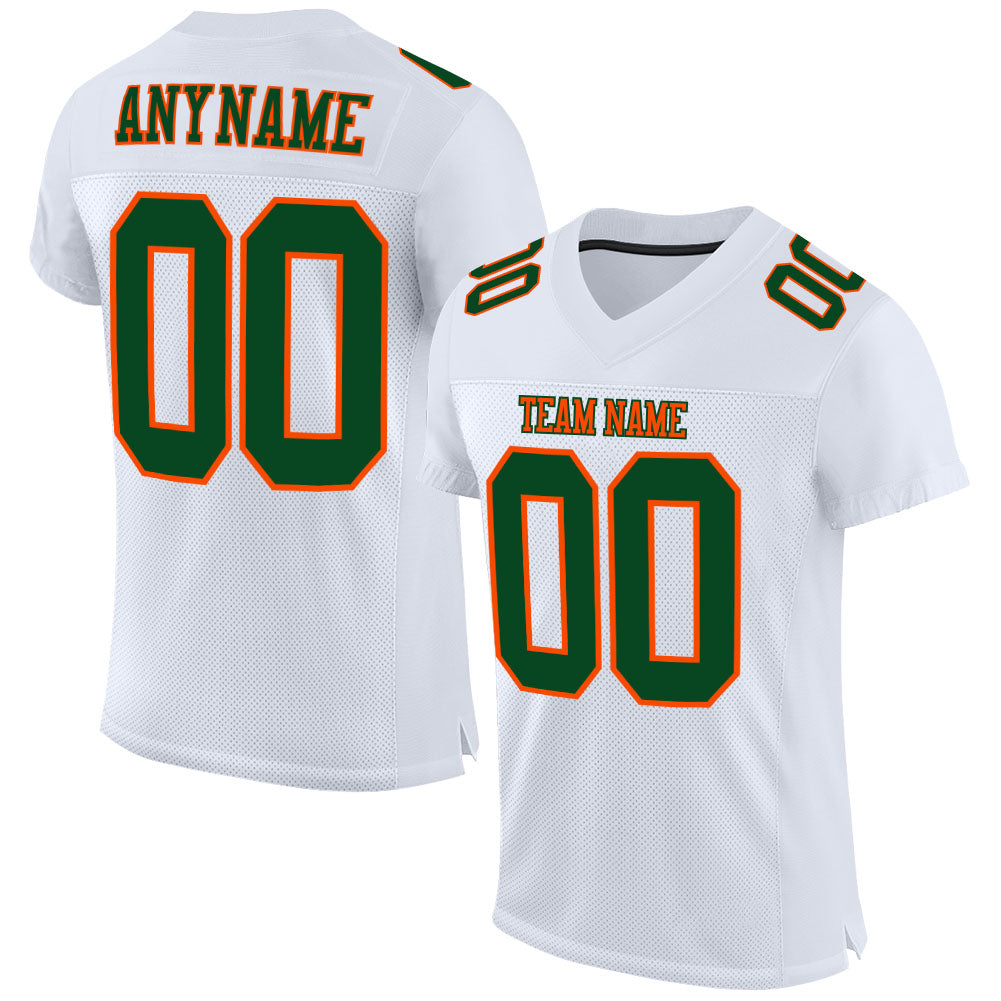 Custom White Green-Orange Mesh Authentic Football Jersey - Main View