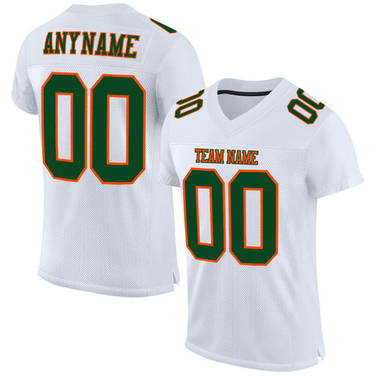 Custom White Green-Orange Mesh Authentic Football Jersey - Main View