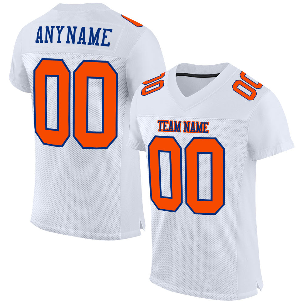 Custom White Orange-Royal Mesh Authentic Football Jersey - Main View