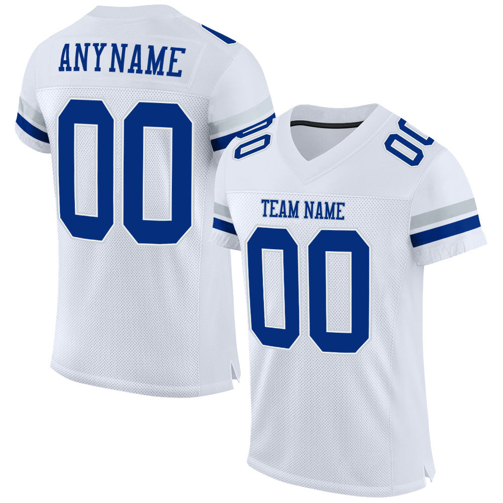 Custom White Royal-Silver Mesh Authentic Football Jersey - Main View