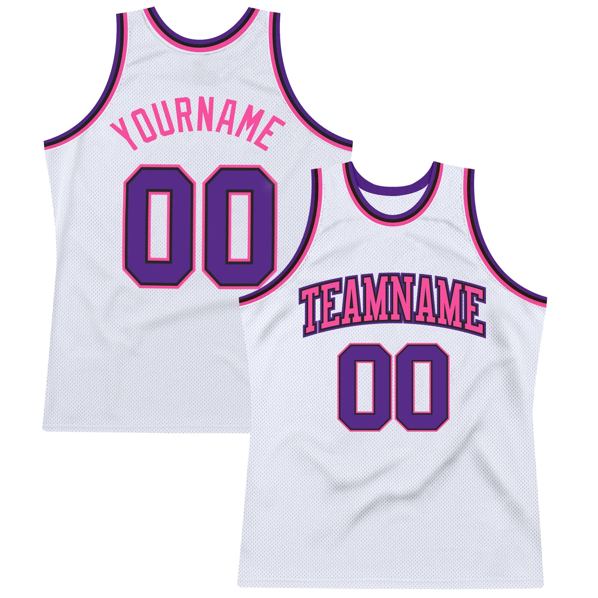 Custom White Purple Black-Pink Authentic Throwback Basketball Jersey - Main View