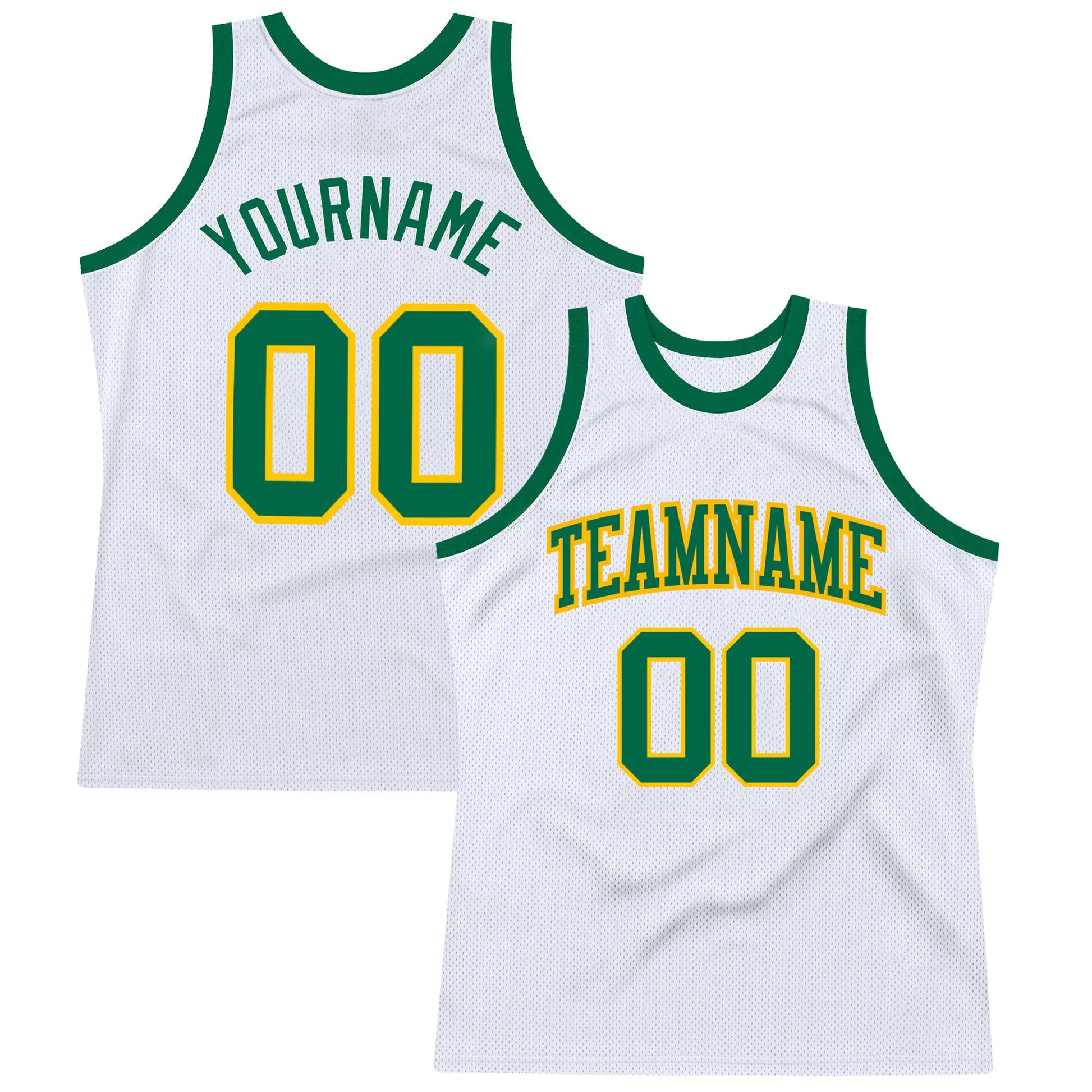 Custom White Kelly Green-Gold Authentic Throwback Basketball Jersey - Main View