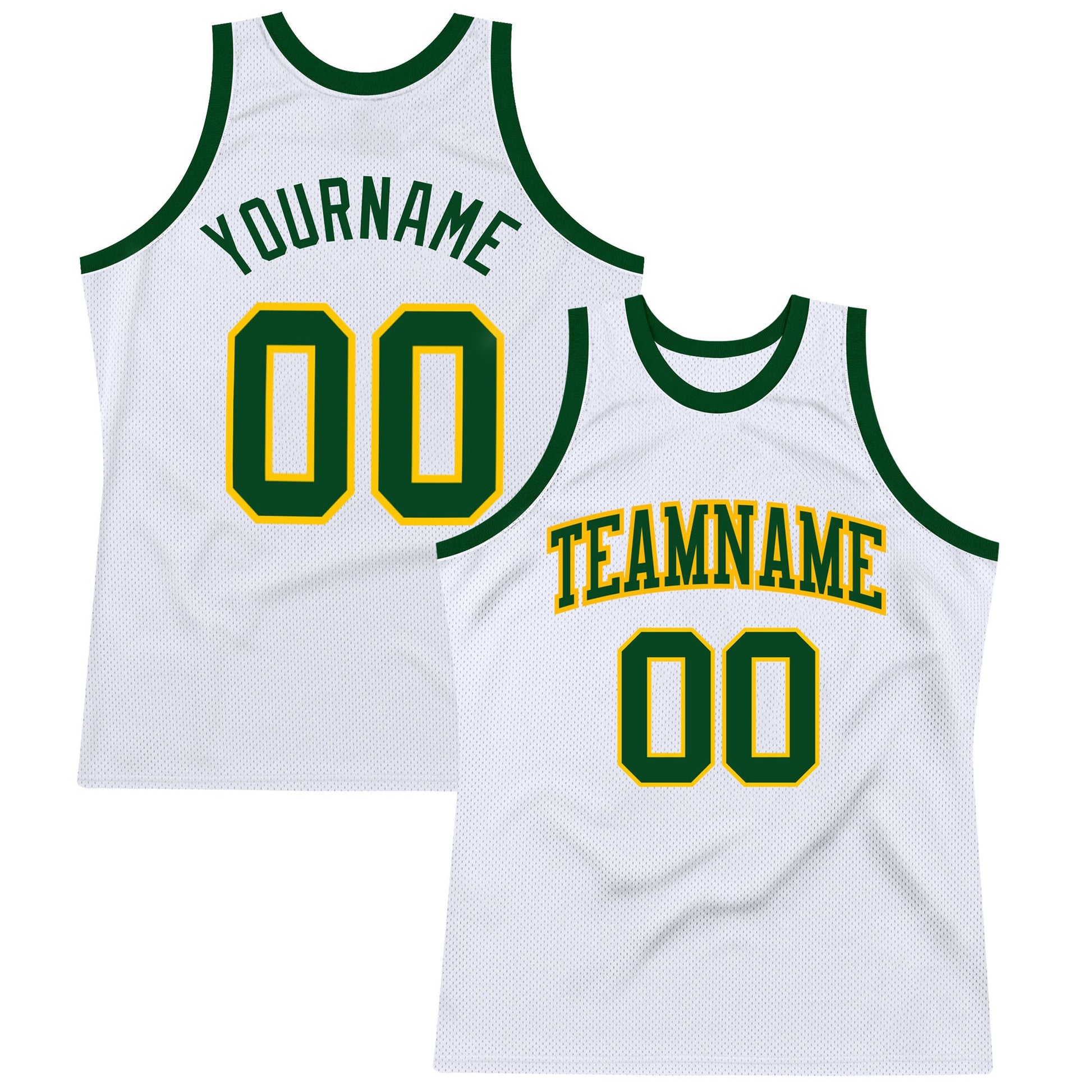 Custom White Green-Gold Authentic Throwback Basketball Jersey - Main View