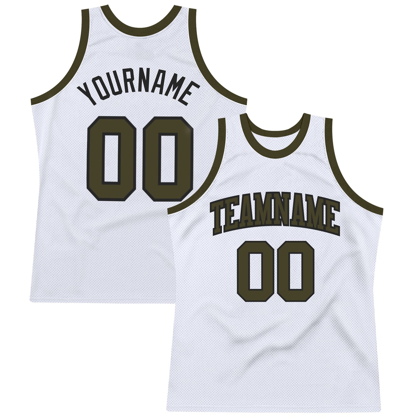 Custom White Olive-Black Authentic Throwback Basketball Jersey - Main View