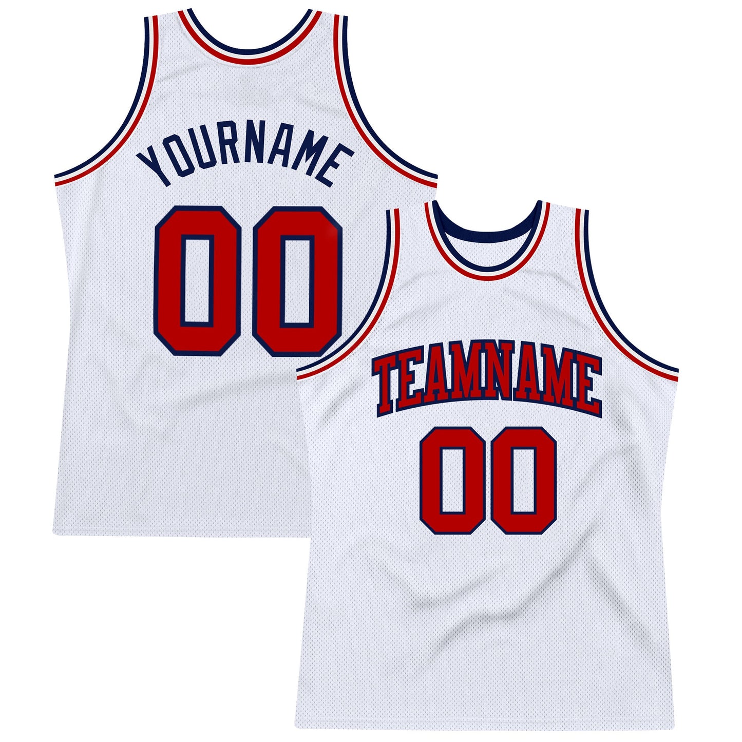 Custom White Red-Navy Authentic Throwback Basketball Jersey - Main View