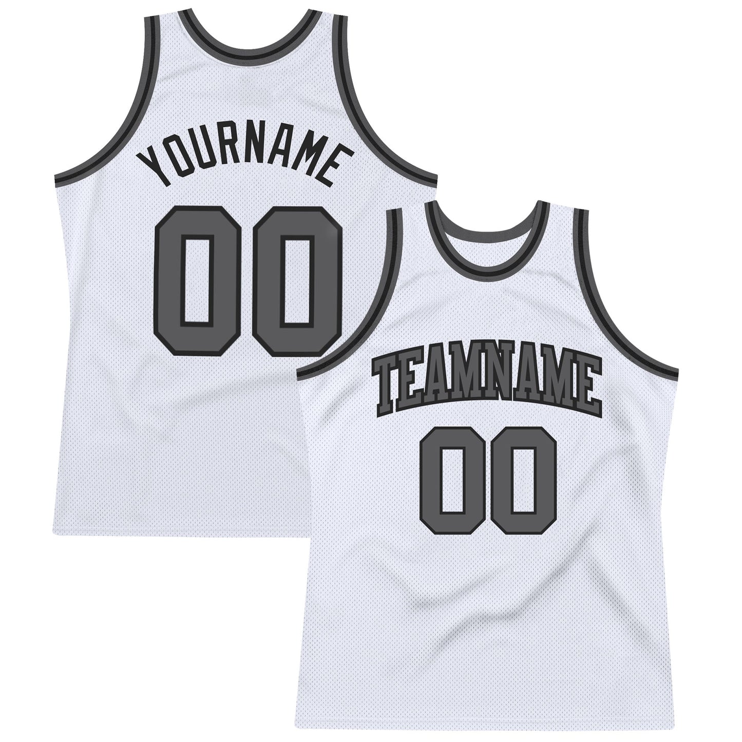 Custom White Steel Gray-Black Authentic Throwback Basketball Jersey - Main View