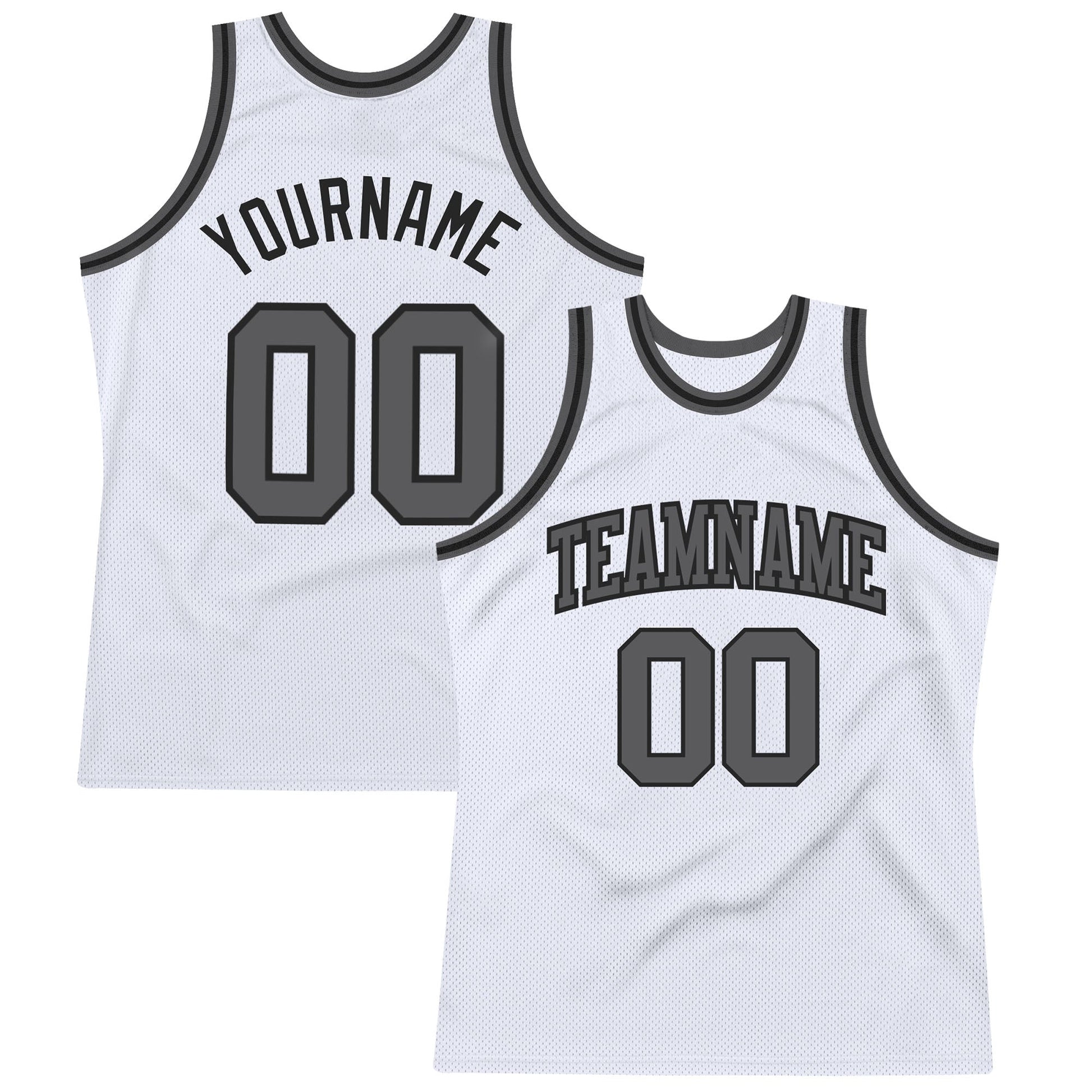 Custom White Steel Gray-Black Authentic Throwback Basketball Jersey - Main View