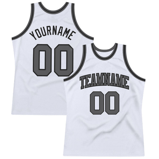 Custom White Steel Gray-Black Authentic Throwback Basketball Jersey - Main View