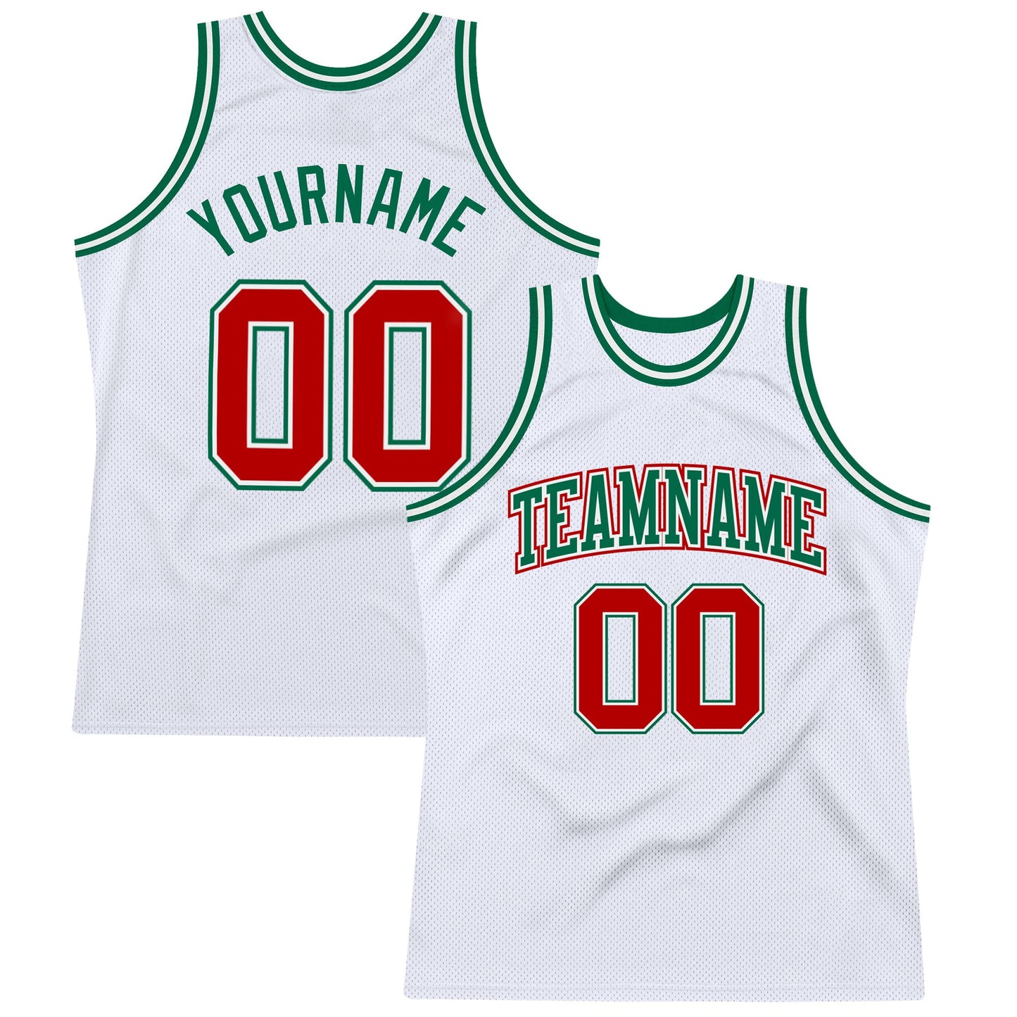 Custom White Red-Kelly Green Authentic Throwback Basketball Jersey - Main View