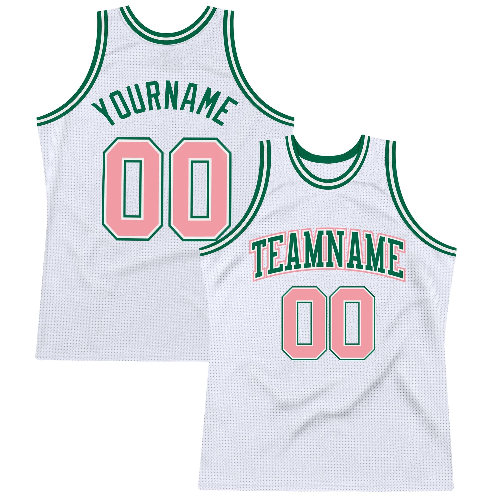 Custom White Medium Pink-Kelly Green Authentic Throwback Basketball Jersey - Main View
