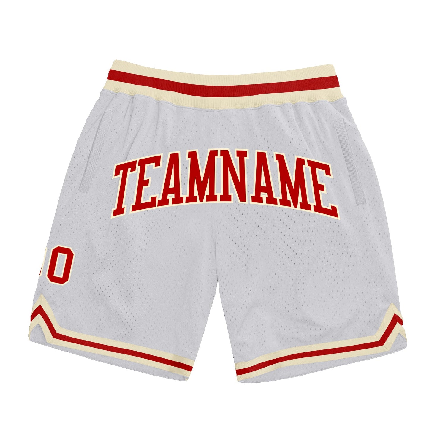Custom White Red-Cream Authentic Throwback Basketball Shorts - Main View