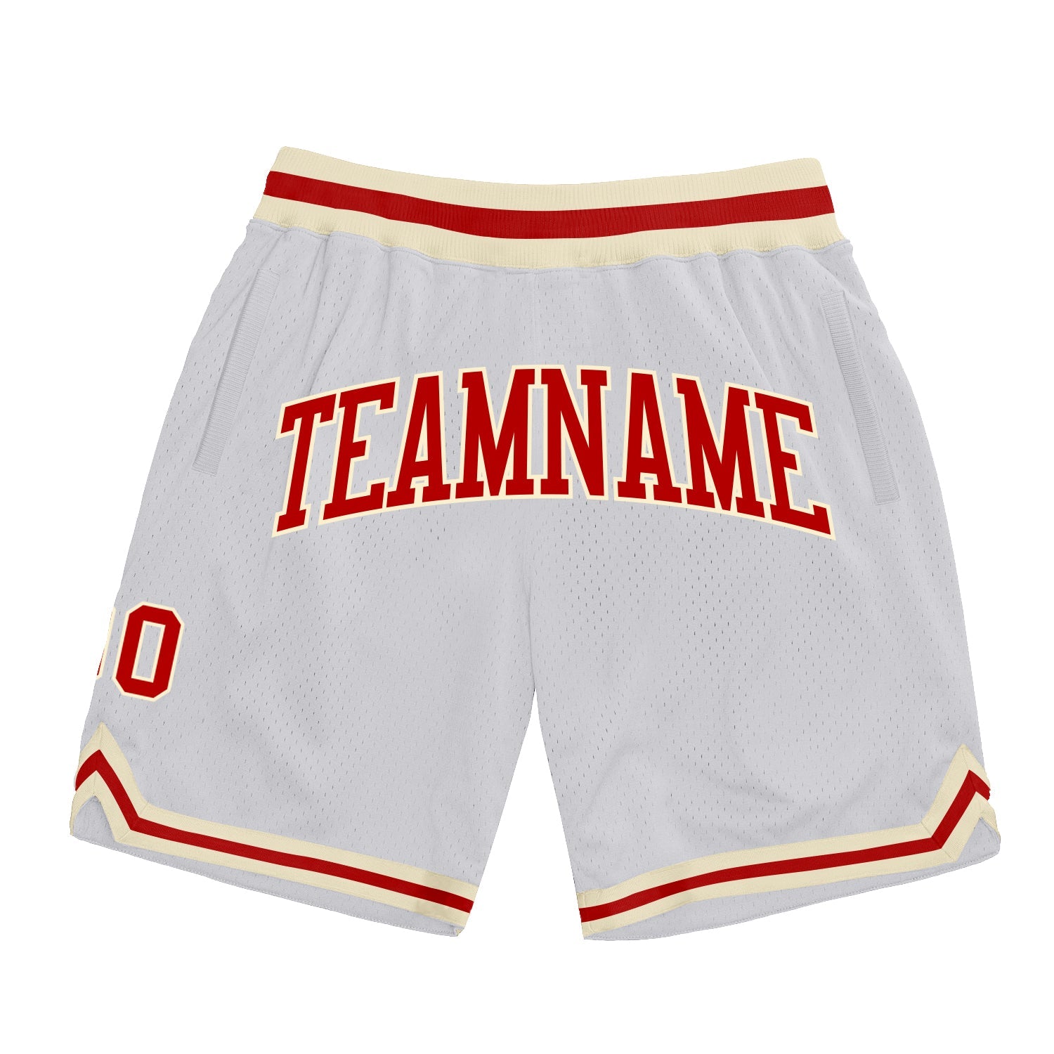 Custom White Red-Cream Authentic Throwback Basketball Shorts - Main View