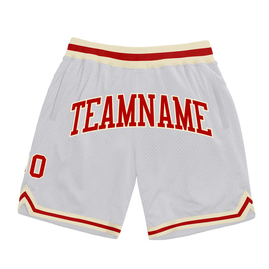 Custom White Red-Cream Authentic Throwback Basketball Shorts - Main View