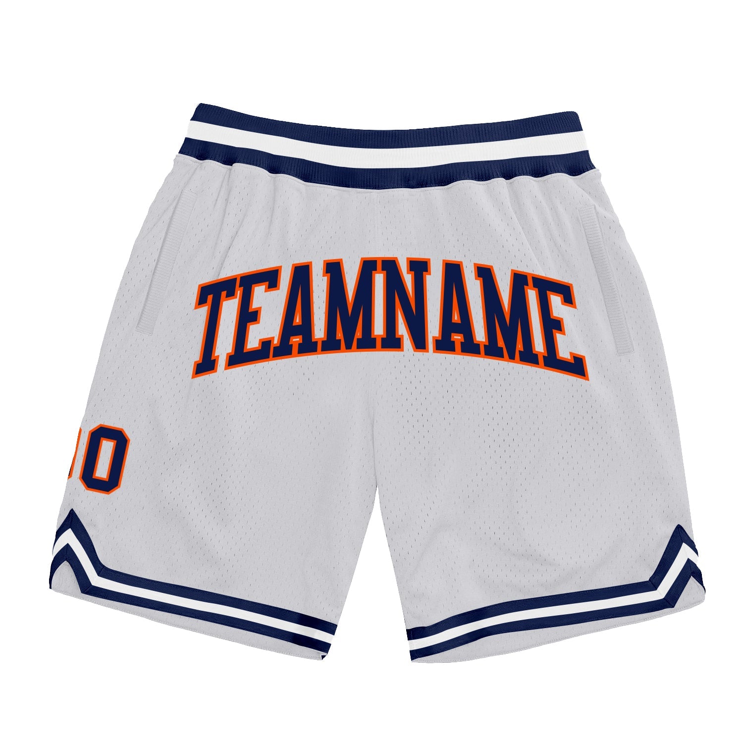 Custom White Navy-Orange Authentic Throwback Basketball Shorts - Main View