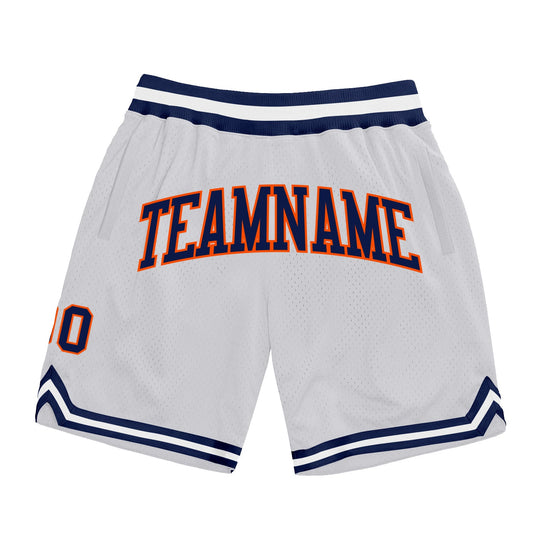 Custom White Navy-Orange Authentic Throwback Basketball Shorts - Main View