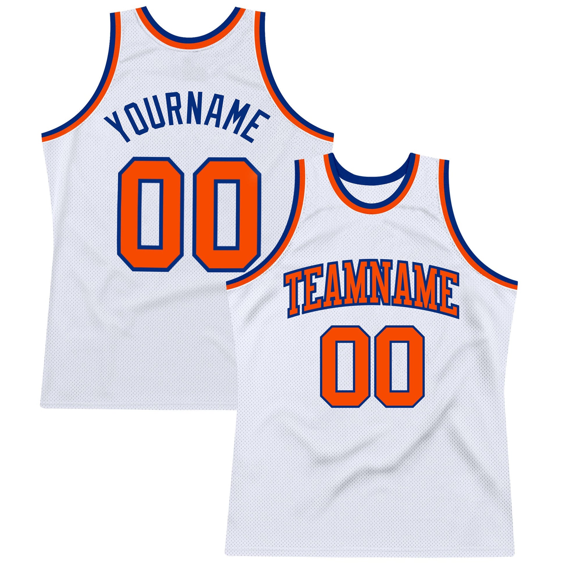 Custom White Orange-Royal Authentic Throwback Basketball Jersey - Main View