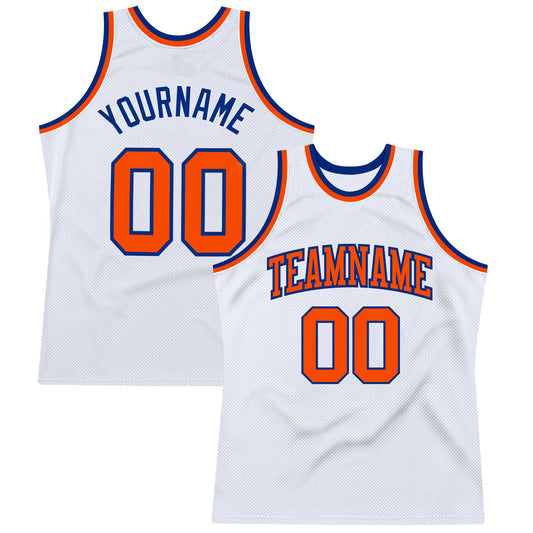 Custom White Orange-Royal Authentic Throwback Basketball Jersey - Main View