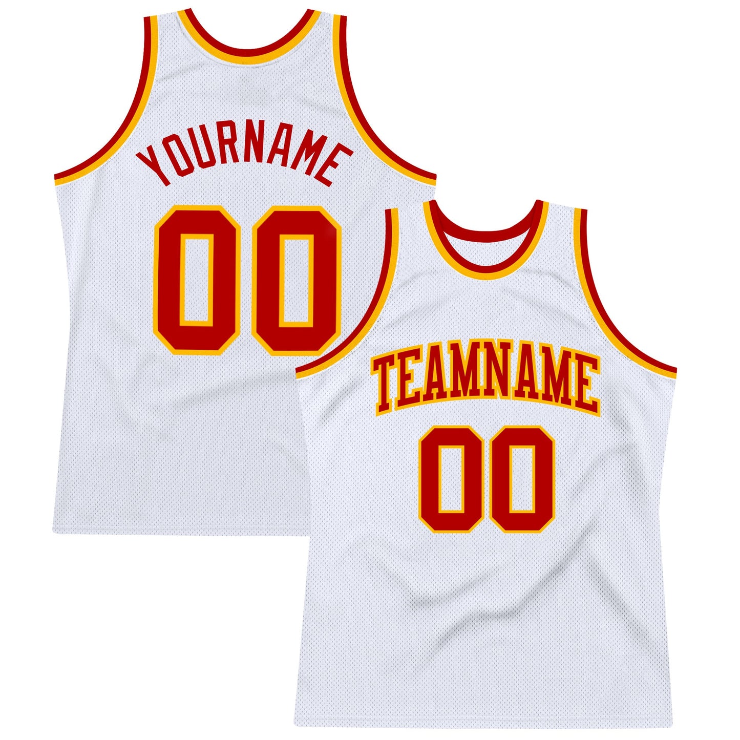 Custom White Red-Gold Authentic Throwback Basketball Jersey - Main View