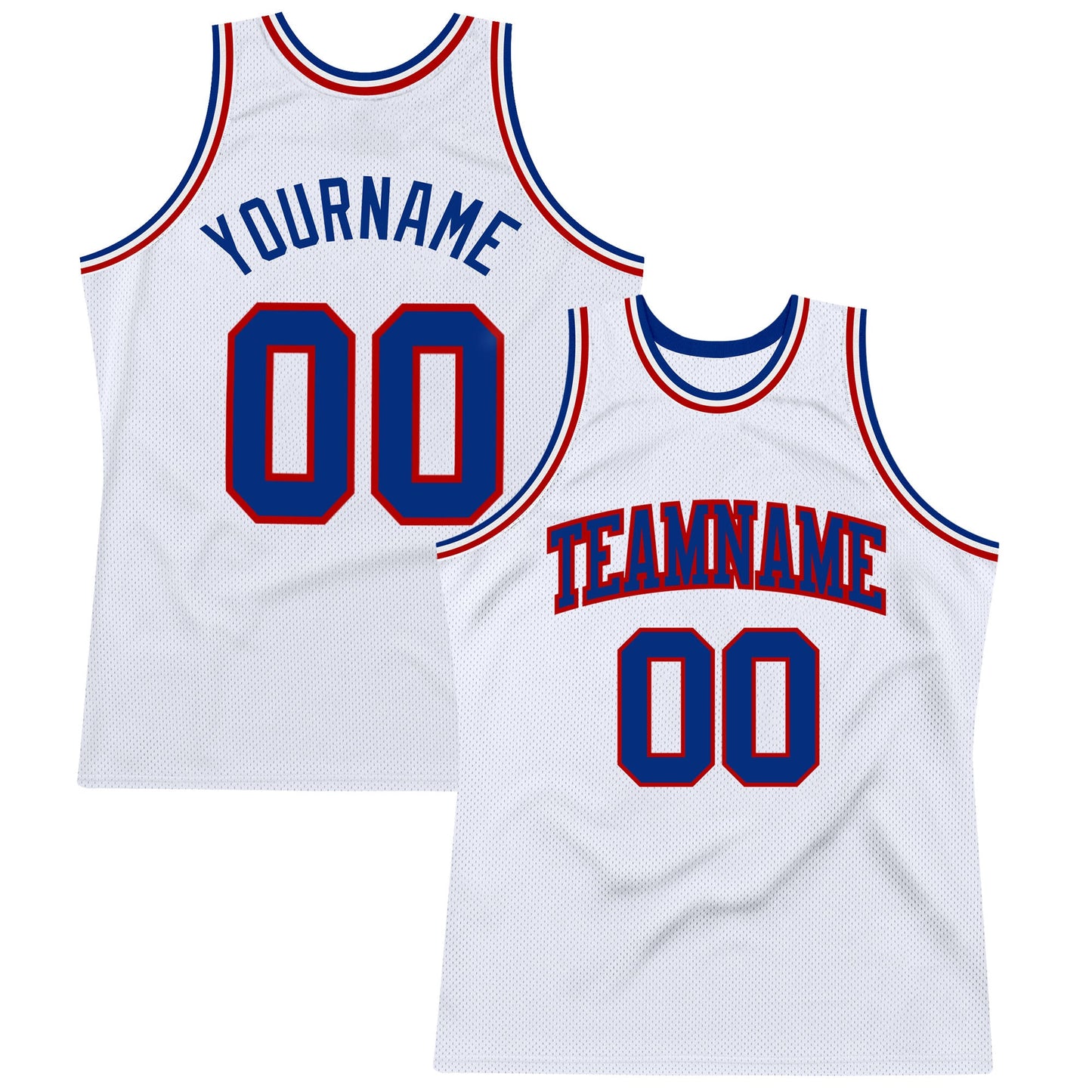 Custom White Royal-Red Authentic Throwback Basketball Jersey - Main View