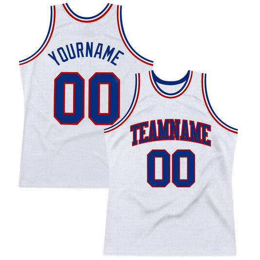 Custom White Royal-Red Authentic Throwback Basketball Jersey - Main View