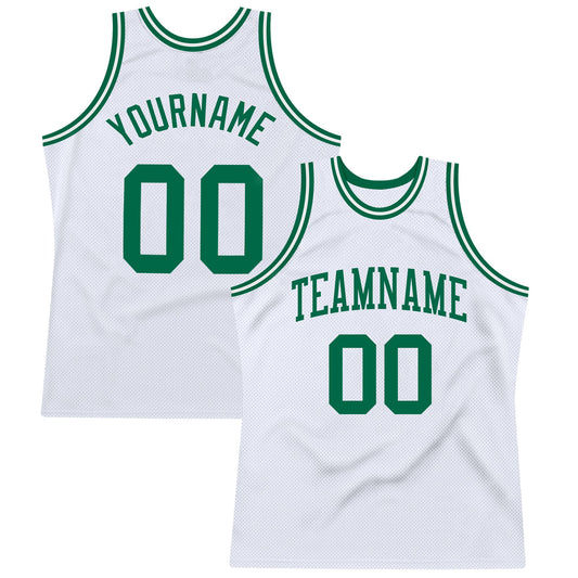 Custom White Kelly Green Authentic Throwback Basketball Jersey - Main View