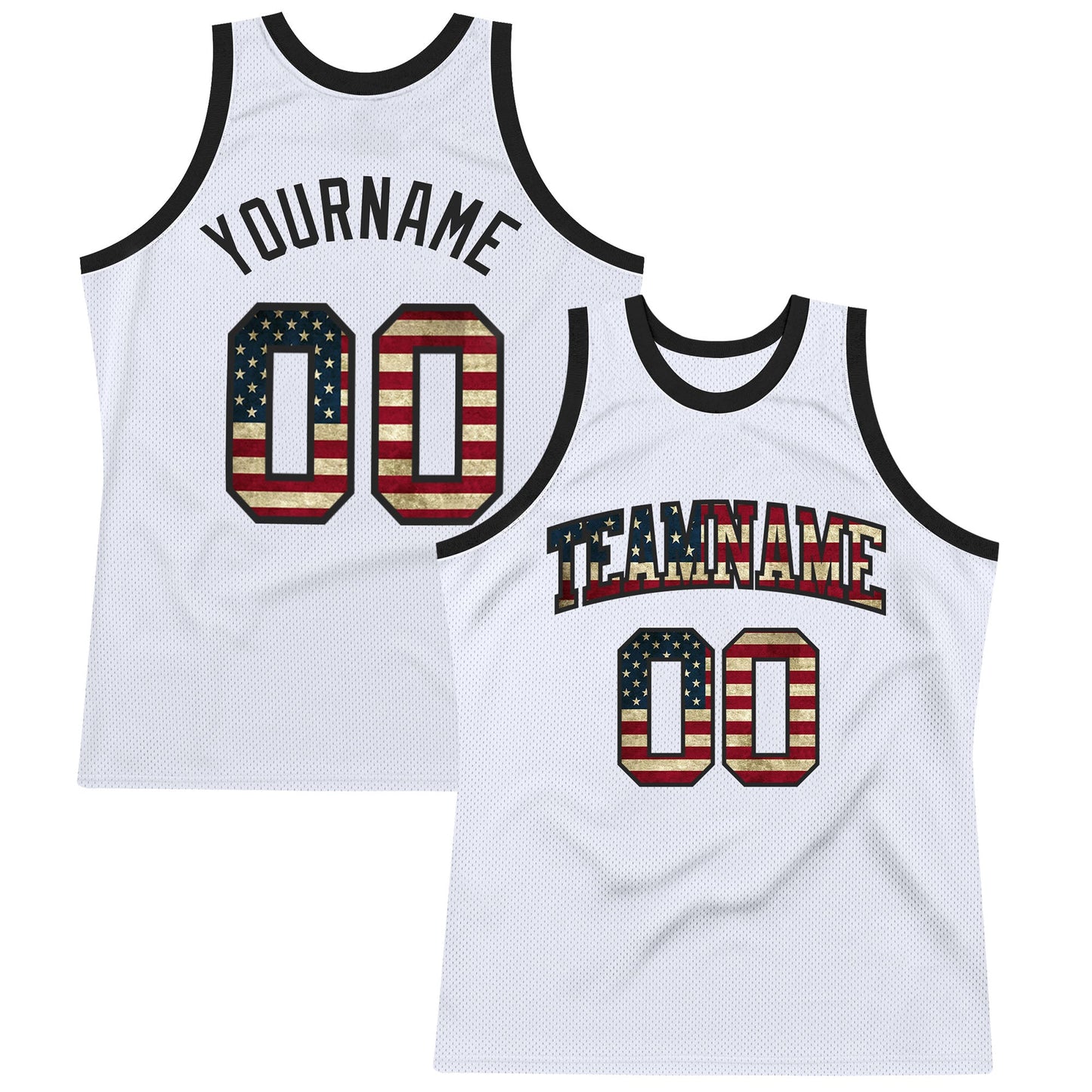 Custom White Vintage USA Flag-Black Authentic Throwback Basketball Jersey - Main View