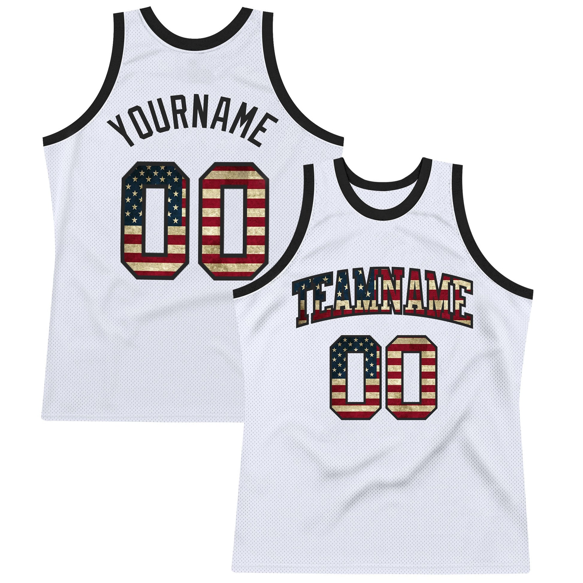 Custom White Vintage USA Flag-Black Authentic Throwback Basketball Jersey - Main View