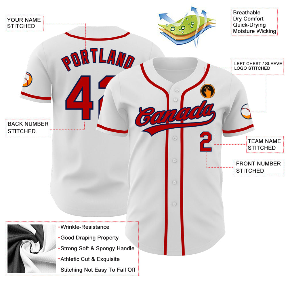 Custom White Red-Navy Authentic Baseball Jersey view 3