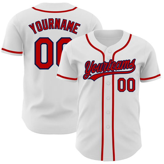 Custom White Red-Navy Authentic Baseball Jersey - Main View