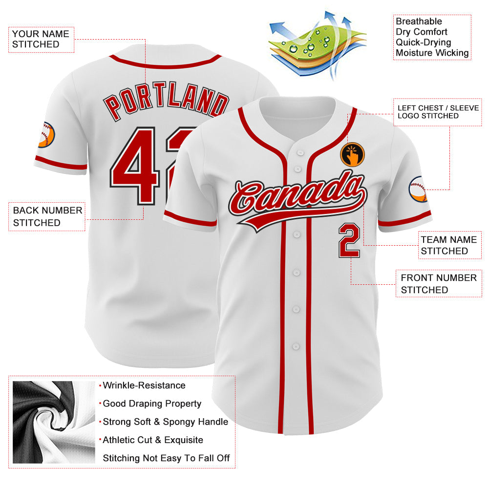 Custom White Red-Black Authentic Baseball Jersey view 3