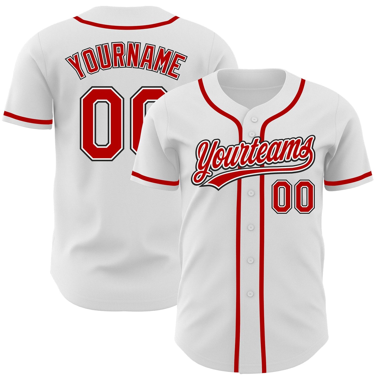 Custom White Red-Black Authentic Baseball Jersey - Main View