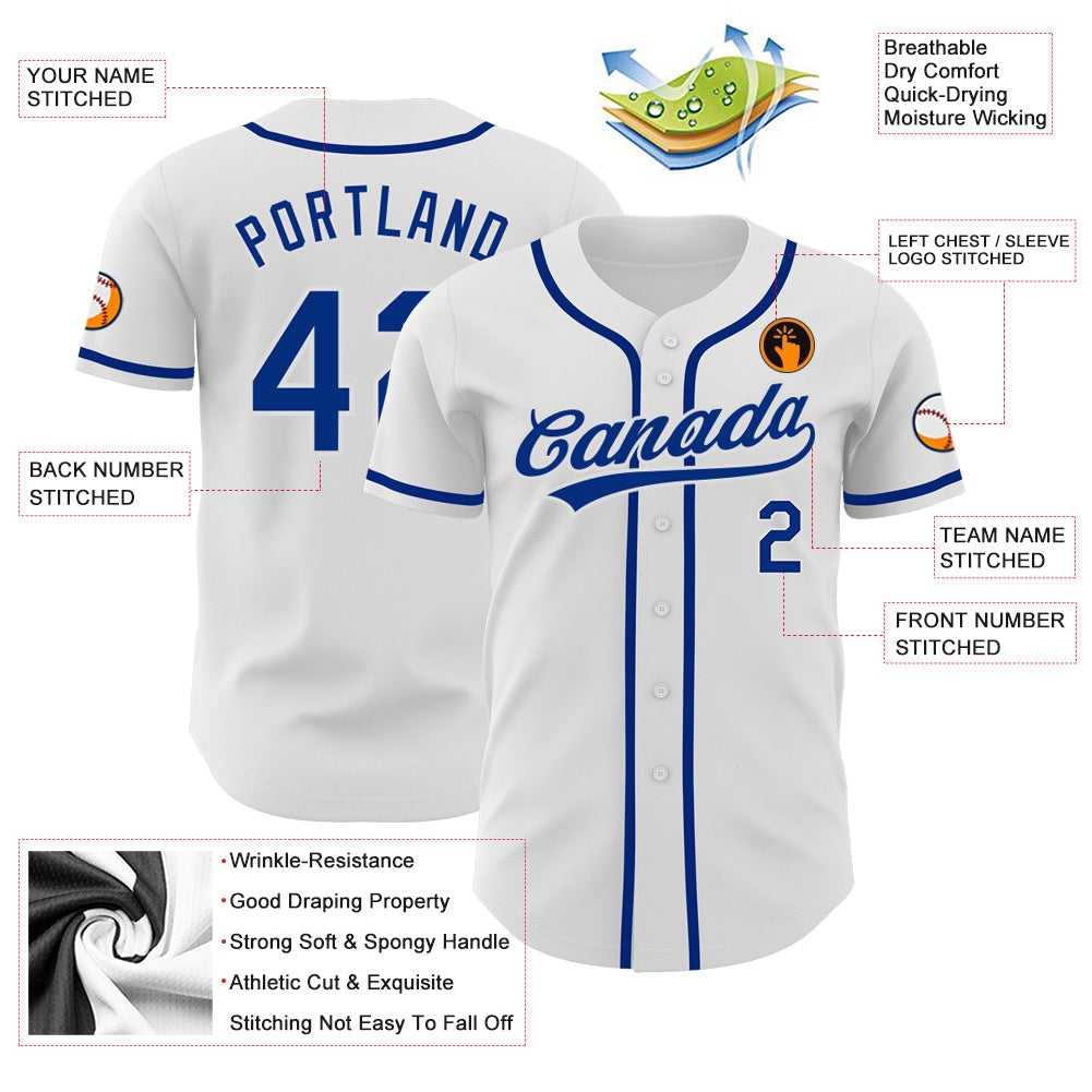 Custom White Royal Authentic Baseball Jersey view 3