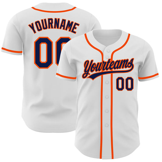 Custom White Navy-Orange Authentic Baseball Jersey - Main View