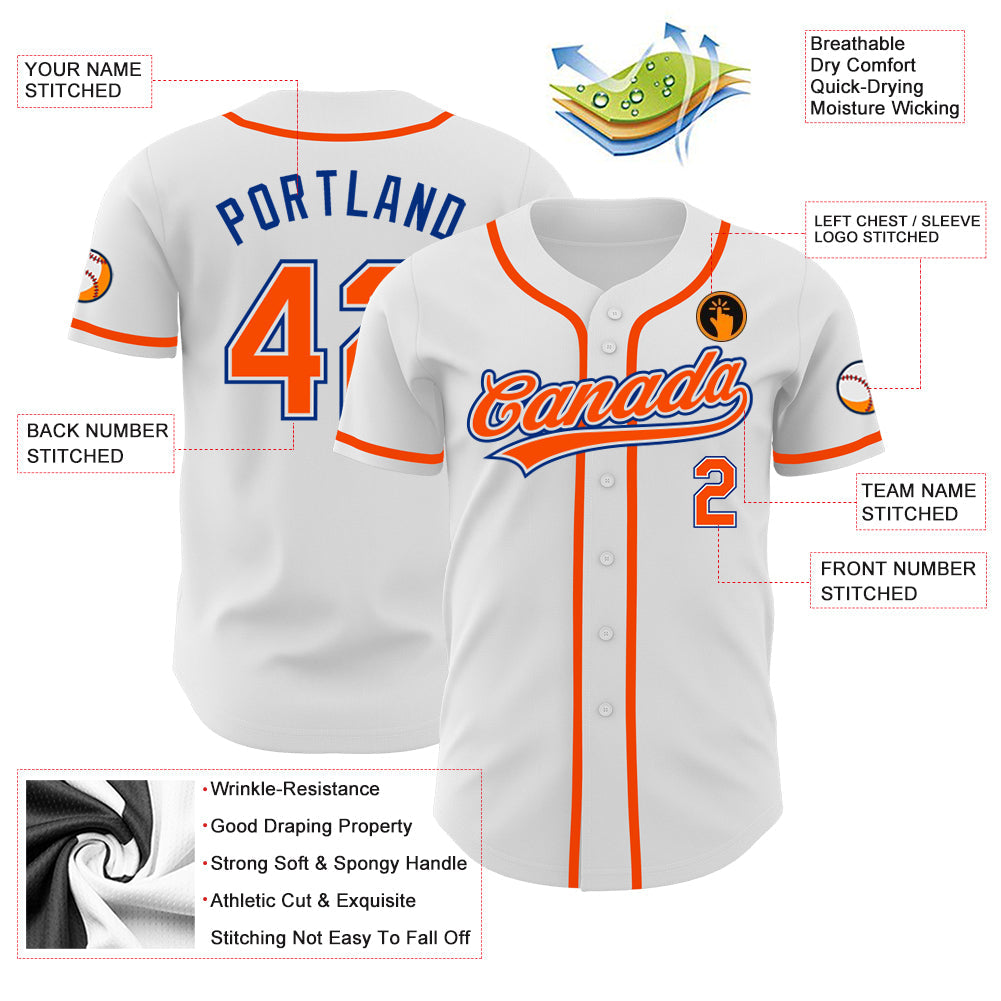 Custom White Orange-Royal Authentic Baseball Jersey view 3