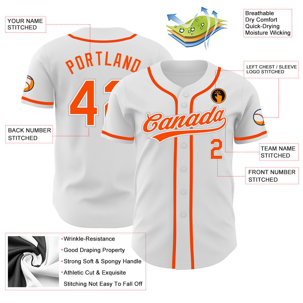 Custom White Orange-Gray Authentic Baseball Jersey view 3