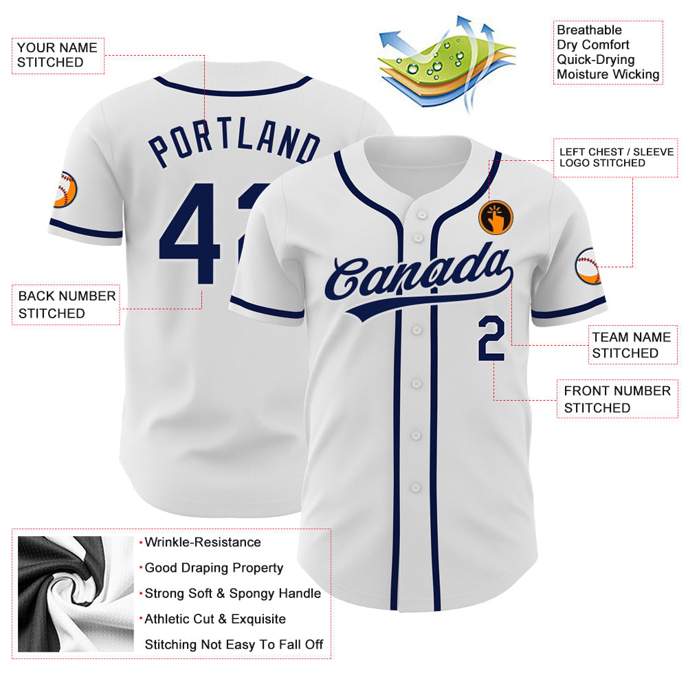 Custom White Navy Authentic Baseball Jersey view 3