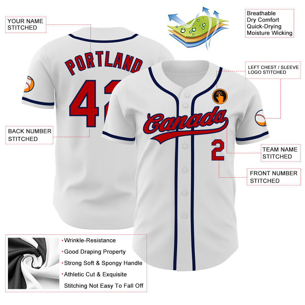 Custom White Red-Navy Authentic Baseball Jersey view 3